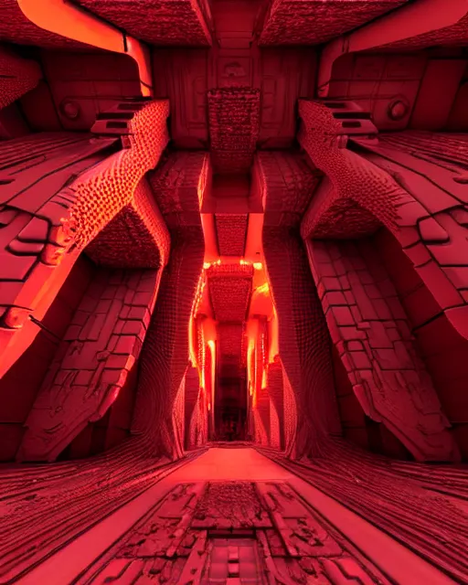 Prompt: futuristic sci fi exterior greeble textured obelisk structures made out of red mandelbulb fractal energy on the nuclear reactor unreal engine volumetric lighting subsurface scattering