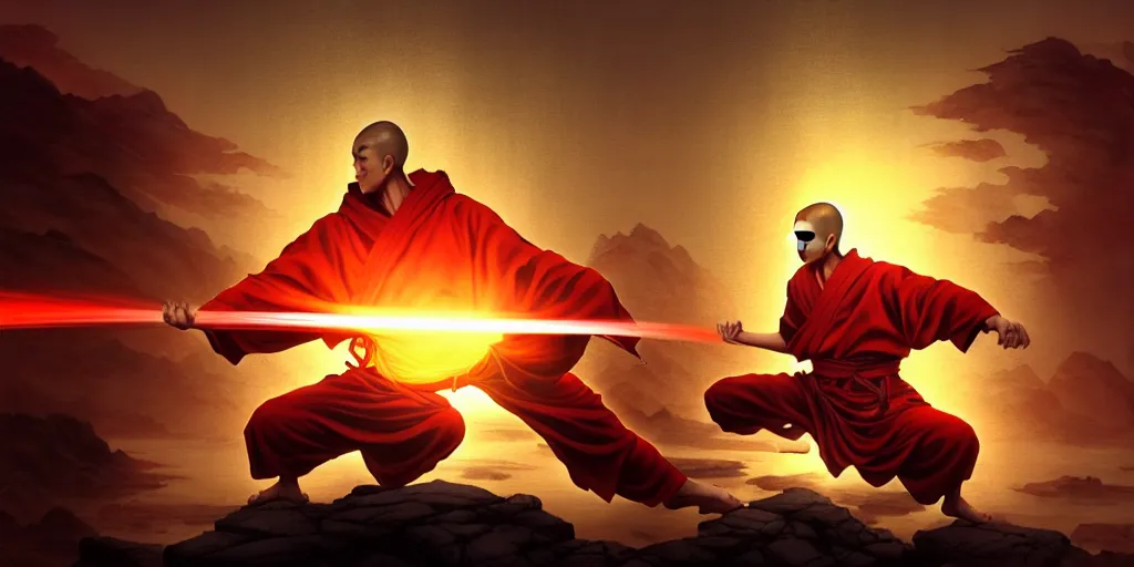 Prompt: [ shaolin monks. orbs of light hover over their open palms ]. fantasy art, digital painting, golden hour, 8 k, highly detailed. realistic award, disney concept art, watercolor splash, epic mythology, illustration by style of makoto shinkai takashi takeuchi yoshiyuki sadamoto, greg rutkowski chiho aoshima