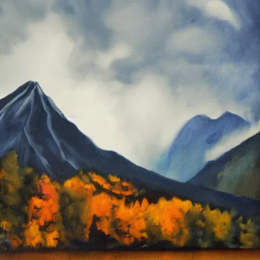 Prompt: munich gloomy dark mountain background oil painting