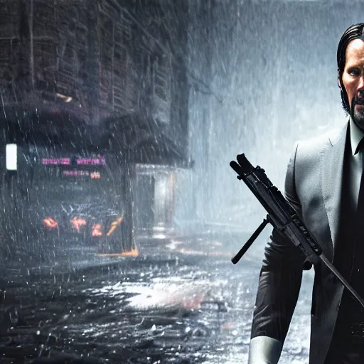 Prompt: john wick in call of duty, artstation hall of fame gallery, editors choice, #1 digital painting of all time, most beautiful image ever created, emotionally evocative, greatest art ever made, lifetime achievement magnum opus masterpiece, the most amazing breathtaking image with the deepest message ever painted, a thing of beauty beyond imagination or words, 4k, highly detailed, cinematic lighting