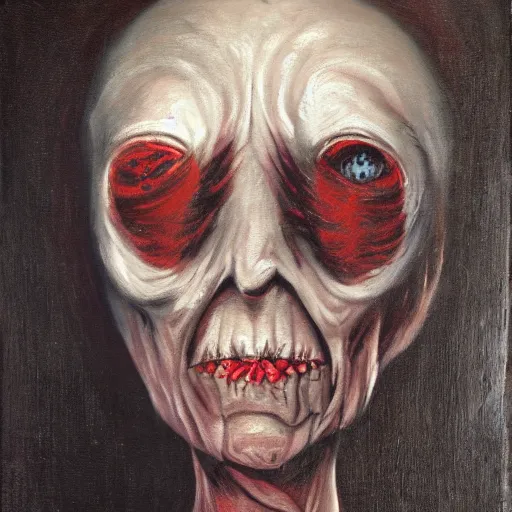 Image similar to creepy old cursed witch watching you sleep, eerie, haunted, oil painting