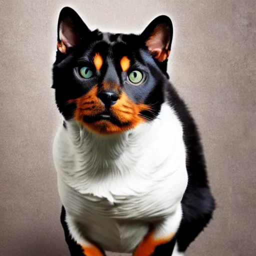 Prompt: a feline rottweiler - cat - hybrid, animal photography