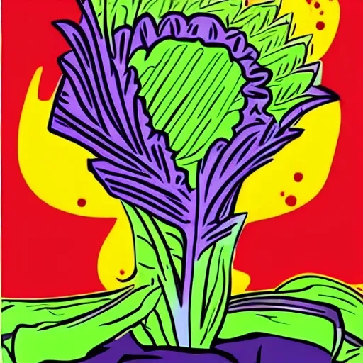 Image similar to cabbage head 50s art style