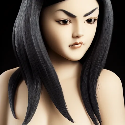 Prompt: portrait sculpt of beautiful black haired female angel, shameful, sad, dark