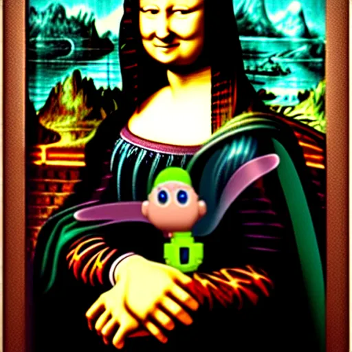 Prompt: a portrait of super mario as the mona lisa