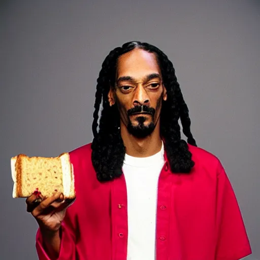 Image similar to Snoop Dogg holding a ham sandwich for a 1990s sitcom tv show, Studio Photograph, portrait, C 12.0