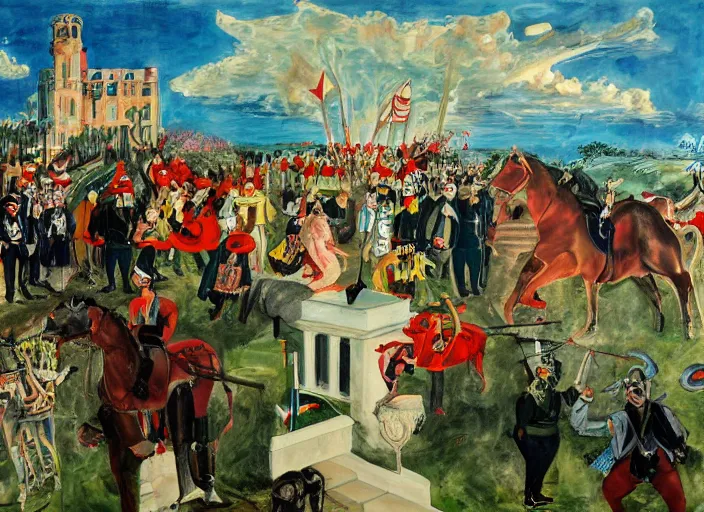 Image similar to Mar-a-Lago estate under siege by otto dix