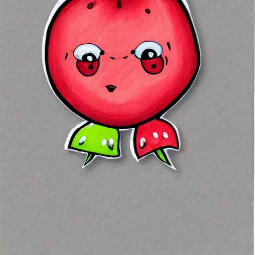 Prompt: pencil sketch of cartoon diecut sticker of cute kawaii watermellon slice with white border and light gray background on paper