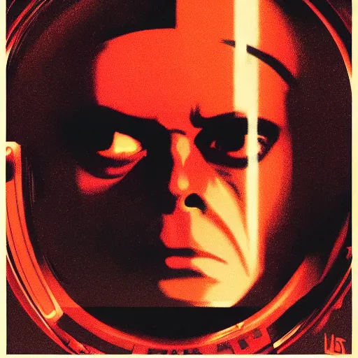 Prompt: Stanley Kubrick, 2001: A Space Odyssey by Ashley Wood and Mike Mignola and Drew Struzan, artstation, 60's French sci-fi poster, 4K detailed post processing, footage