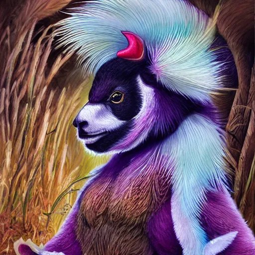 Image similar to panda rooster hybrid creature with fur and feathers beautiful detailed luminescent magical realism oil painting 4 k