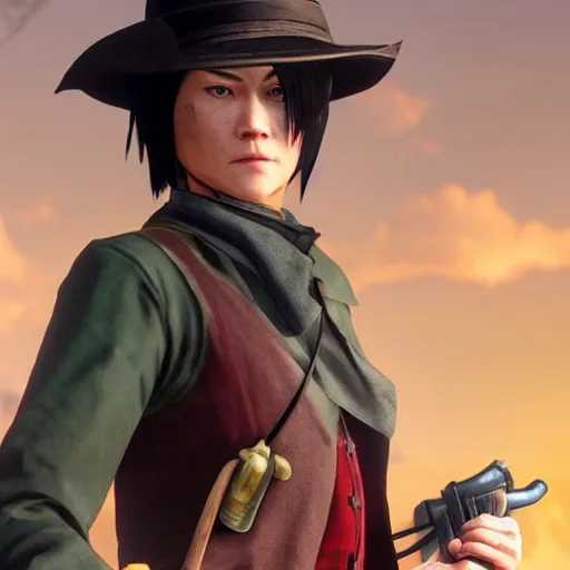 Prompt: toph beifong in red dead redemption 2, character render, full body shot, highly detailed, in game render