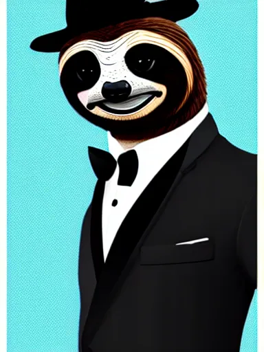 Image similar to portrait of anthropomorphic sloth in formalwear : : debonair, gq, noir, fashion, style : : digital art, concept art, digital illustration, photorealism, fashion photography