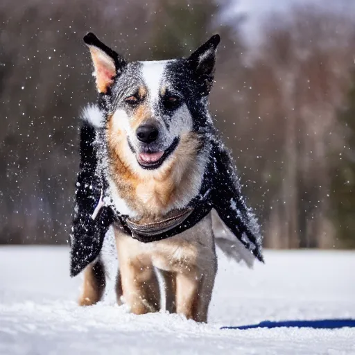 Image similar to dog under snow, smiling