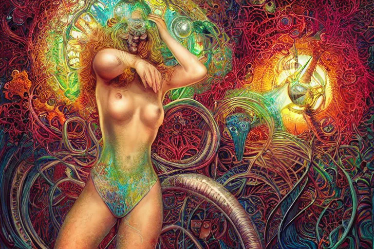 Image similar to raver by artgerm, steve argyle, ernst haeckel, david a. hardy, oyama kojima, phil koch, annie leibovitz, benoit mandelbrot, dan mumford, bruce pennington, mimmo rotella