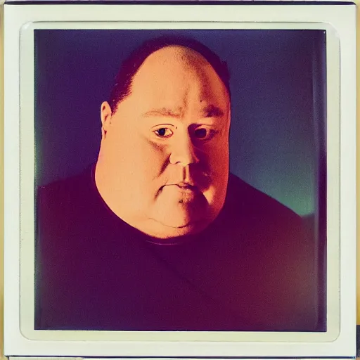 Prompt: polaroid portrait of a fat man by andy warhol. holga