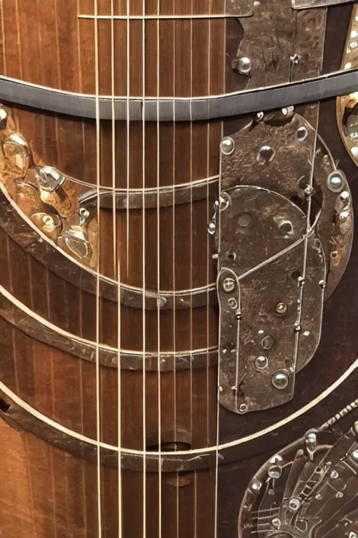 Image similar to up close steampunk guitar fretboard