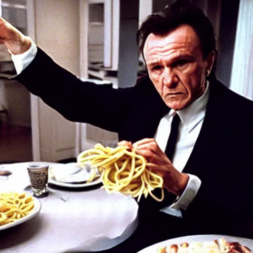 Image similar to Harvey Keitel eating pasta in American Psycho (1999)