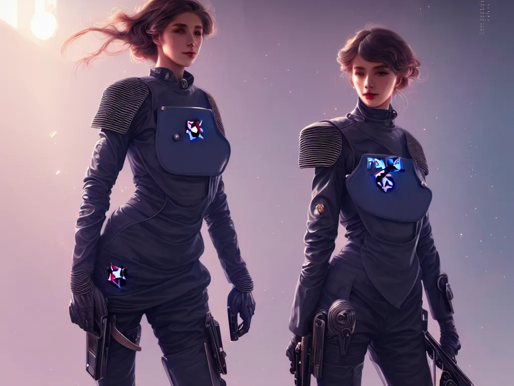 Image similar to portrait futuristic swiss police uniform female, at future neon light rooftop, ssci - fi and fantasy, intricate and very very beautiful and elegant, highly detailed, digital painting, artstation, concept art, smooth and sharp focus, illustration, art by tan zi and ayanamikodon and alphonse mucha and wlop