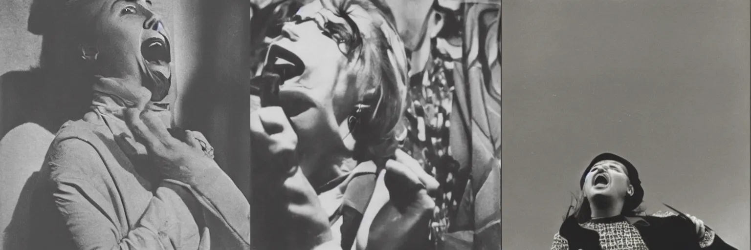 Prompt: A photo of a woman shouting by Alexander Rodchenko