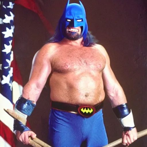 Prompt: hacksaw jim duggan as batman.