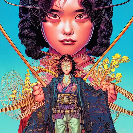 Image similar to portrait of girl from big trouble in little china, symmetrical, by yoichi hatakenaka, masamune shirow, josan gonzales and dan mumford, ayami kojima, takato yamamoto, barclay shaw, karol bak, yukito kishiro