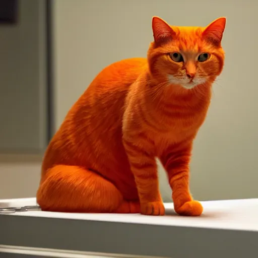 Image similar to an orange cat staring at a drawer ~ on fire ~ fire ~ high - resolution photo ~