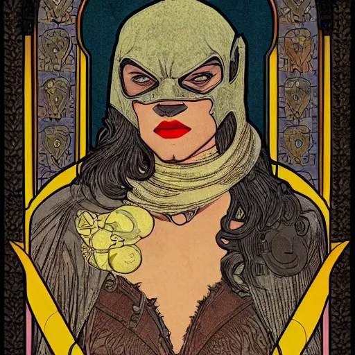 Prompt: Portrait Batman ancient biblical, sultry, sneering, evil, pagan, wicked, highly detailed, masterpiece 8K digital illustration, art by Mucha, highly detailed