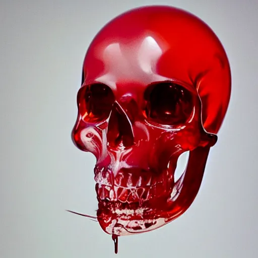 Image similar to transparent red liquid dripping inside in a transparent skull, alexander fedosav