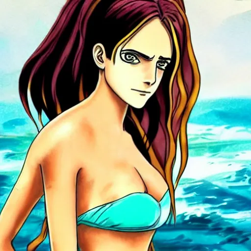 Prompt: A full body portrait of emma watson as Nami from one piece