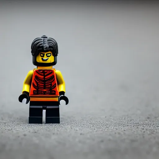 Image similar to Macro photography of a Lego samurai, depth of field, highly detailed