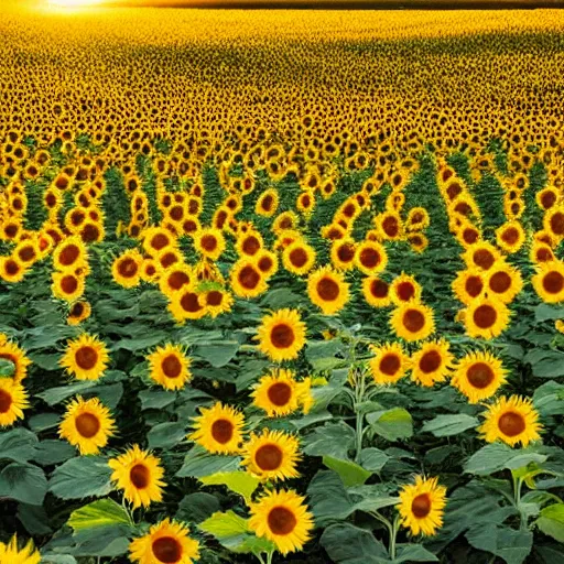 Prompt: a sunflower field at sunset