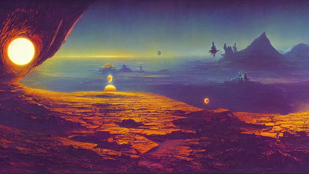 Image similar to otherworldly atmosphere of an evolving alien planet by arthur haas and bruce pennington and paul lehr, cinematic matte painting