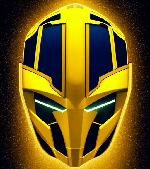 Image similar to symmetry!! yellow ranger, lightning - bolt - shaped helmet!!, hard edges, product render retro - futuristic poster scifi, lasers and neon circuits, yellow ranger, intricate, elegant, highly detailed, digital painting, artstation, concept art, smooth, sharp focus, illustration, dreamlike, art by artgerm