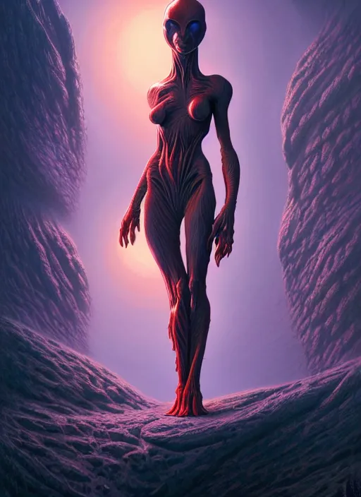 Prompt: photo of an alien woman in the style of roger dean, realistic, sharp focus, 8 k high definition, insanely detailed, intricate, elegant, art by greg rutkowski and artgerm, extreme blur coral reef background