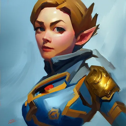 Prompt: greg manchess portrait painting of zelda as overwatch character, medium shot, asymmetrical, profile picture, organic painting, sunny day, matte painting, bold shapes, hard edges, street art, trending on artstation, by huang guangjian and gil elvgren and sachin teng