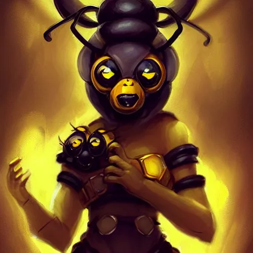 Image similar to cute little anthropomorphic Bumblebee insect with human ears, cute and adorable, pretty, beautiful, DnD character art portrait, matte fantasy painting, DeviantArt Artstation, by Jason Felix by Steve Argyle by Tyler Jacobson by Peter Mohrbacher, cinema