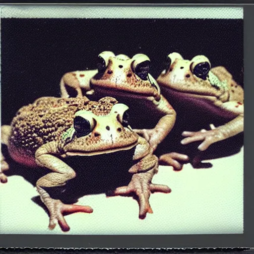 Prompt: polaroid photo of pile of toads