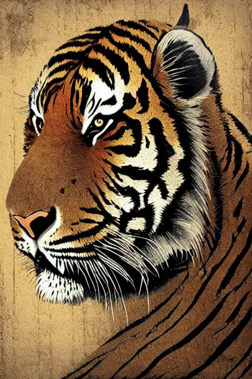 Prompt: a beautiful woodcut print of a indonesien tiger, 8 k, frostbite 3 engine, cryengine, dof, trending on artstation, digital art, crepuscular ray, art by roy l davies and tugboat printshop