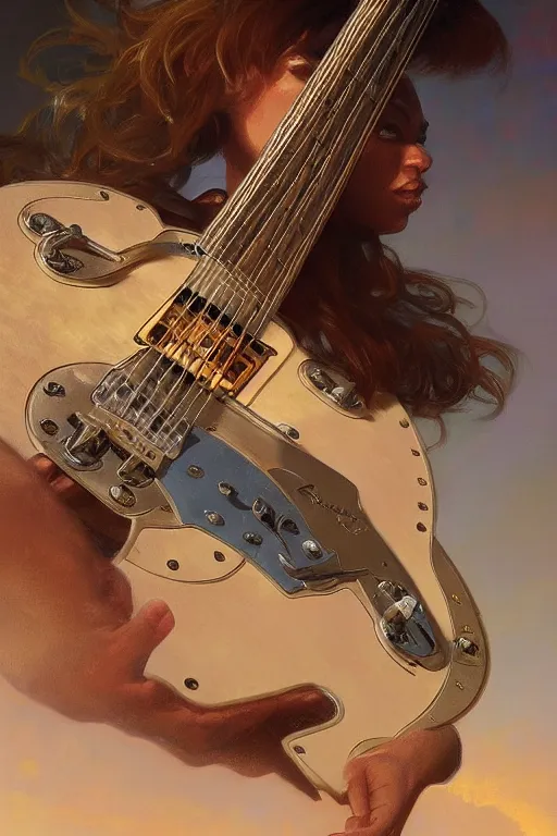 Image similar to fender guitar lost in the space, detailed, 8 k, trending on artstation, smooth, sharp focus artwork by mark arian, artgerm, mark keathley, greg rutkowski and alphonse mucha