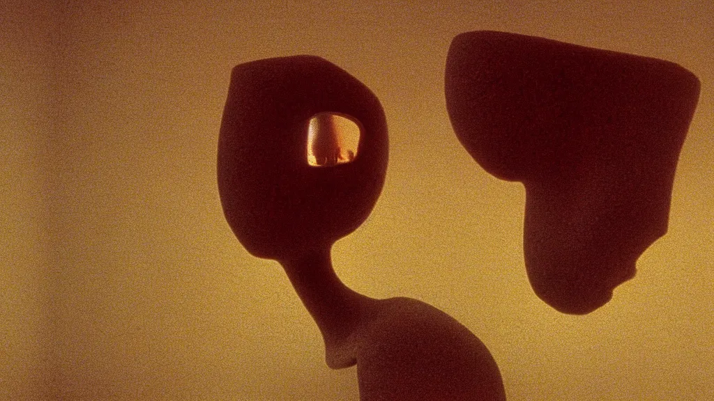 Prompt: the giant head of an ant in the living room, film still from the movie directed by Denis Villeneuve with art direction by Zdzisław Beksiński, wide lens