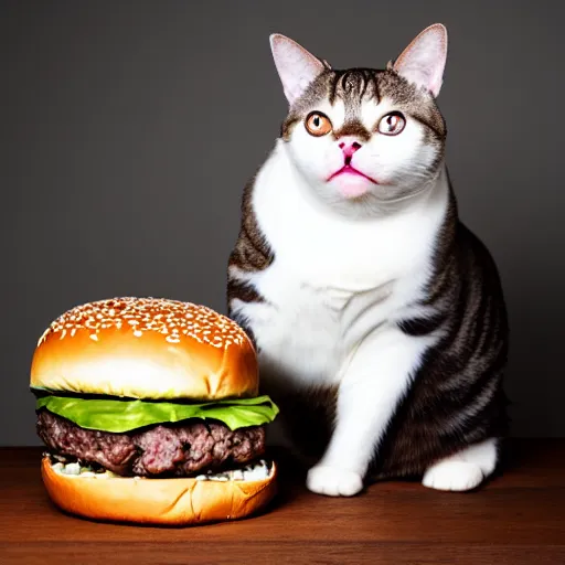 Image similar to a burger - cat hybrid, studio lighting, professional photography