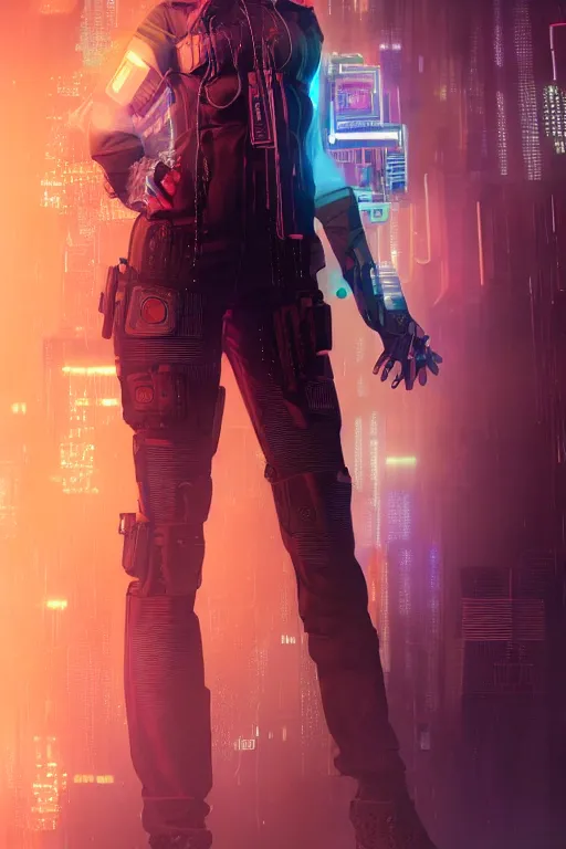 Image similar to a beautiful metahuman cybeted female decker fullbody portrait by echo chernik in the style of shadowrun returns pc game. 8k 3d realistic render. Dark atmosphere volumetric lighting. Cyberpunk feel. Hypermaximalist ultradetailed cinematic charachter concept art. Digital illustration.