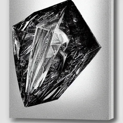 Prompt: detailed illustration of a natural crystal cut in half, realistic, black and white, vintage