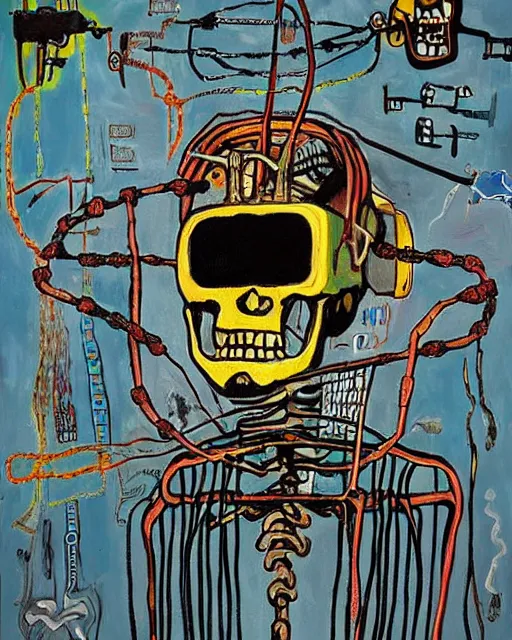 oil neo expressionism painting of cyberpunk skull | Stable Diffusion