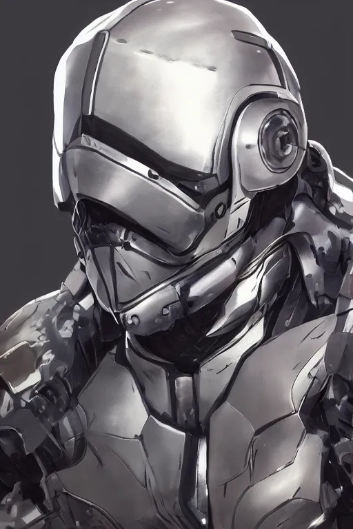 Image similar to cyber cyborg ninja mask helmet metal gear solid artic suit swat commando, global illumination ray tracing hdr fanart arstation by sung choi and eric pfeiffer and gabriel garza and casper konefal, a spectacular view cinematic rays of sunlight comic book illustration, by john kirby