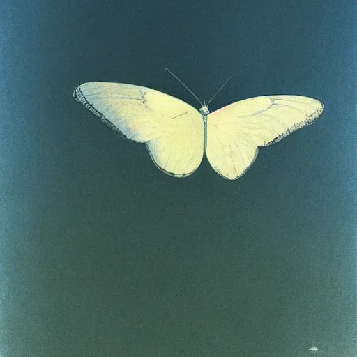 Prompt: A beautiful illustration of a white butterfly fluttering away, into bright light. icy by Jean-Leon Gerome, by Zdzisław Beksiński brightvibrant, sad