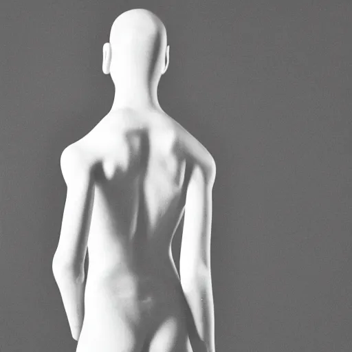 Image similar to fashion photography of a genderless deformed alien model, full body, photo 3 5 mm leica, hyperdetail, berghain, 8 k, very detailed, black and white