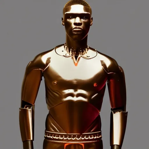 Image similar to a realistic detailed photo of a guy who is an attractive humanoid who is half robot and half humanoid, who is a male android, boxer and youtuber ksi, shiny skin, posing like a statue, blank stare, at the museum, on display