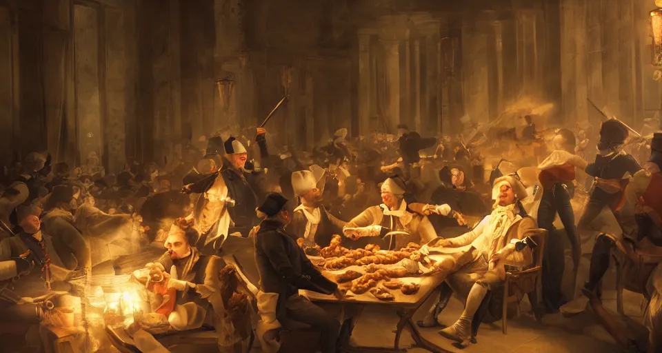 Prompt: french revolution but it's croissants instead of people, dramatic lighting, concept art, trending on artstation, 8 k