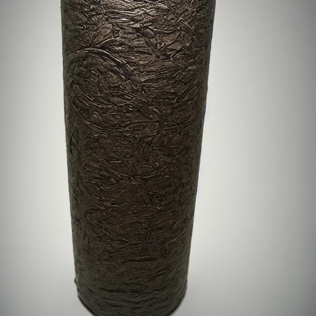 Prompt: a full realistic photo of a tall and thin cylindrical clay dead sea scroll jar, dark, brooding, volume lighting, atmospheric lighting, painted, intricate, ultra detailed by leesha hannigan, thierry doizon, kai carpenter, well composed, best on artstation, cgsociety, epic, stunning, gorgeous, intricate detail, wow, masterpiece